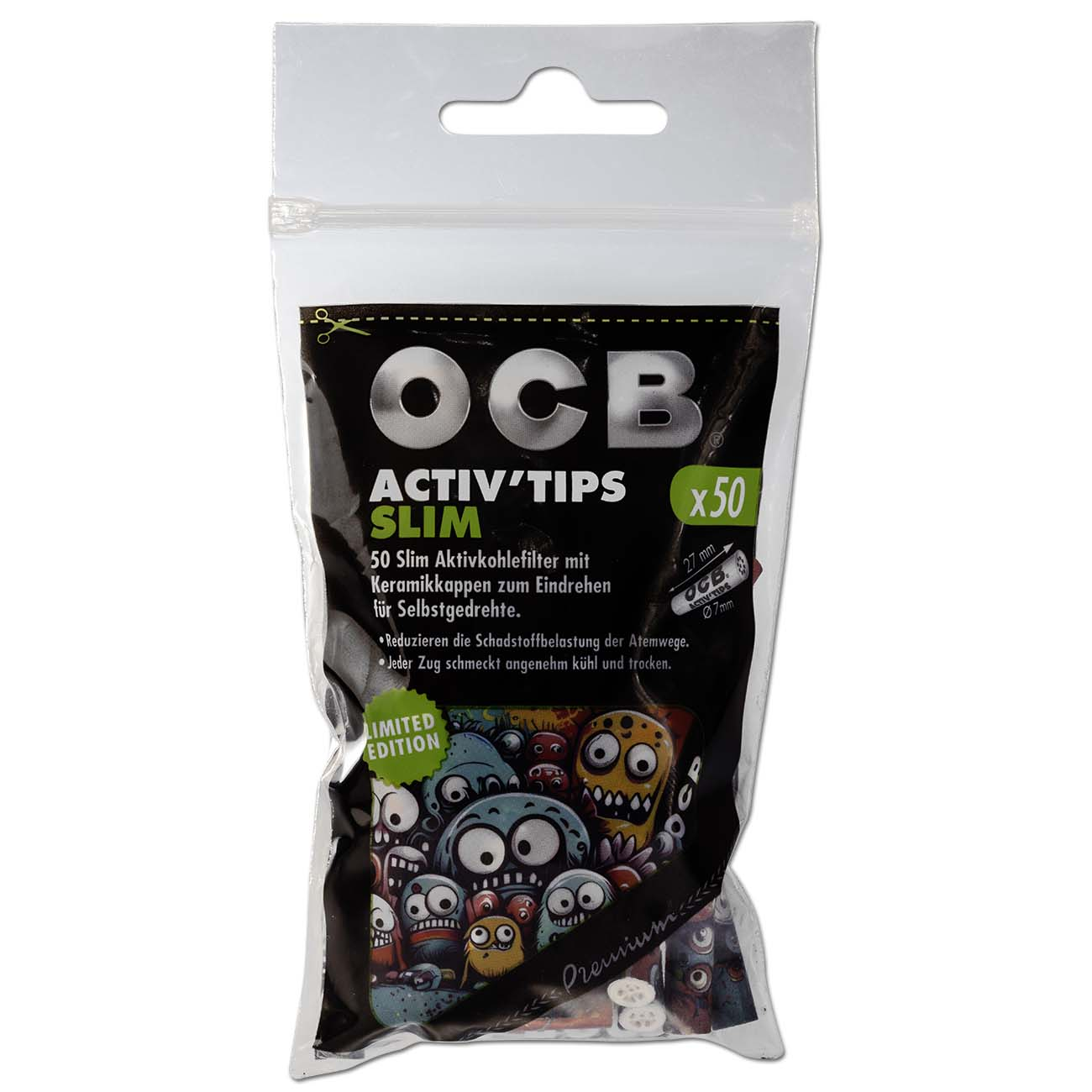 OCB Activ'Tips Slim-Aktivkohlefilter (50 Stck.) 27mm x 7mm OCB Activ'Tips Slim-Aktivkohlefilter (50 Stck.) 27mm x 7mm