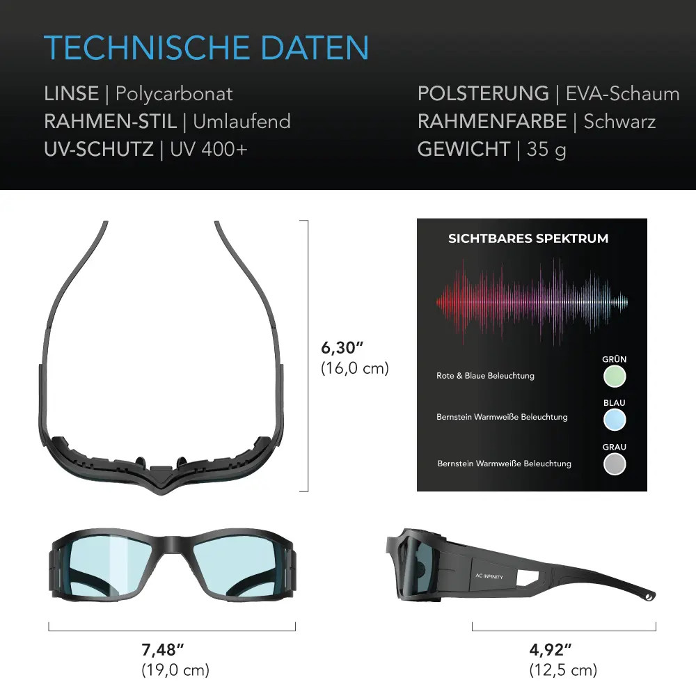 AC Infinity Grow-Raum Brille mit 3 farbkorrigierenden Linsen