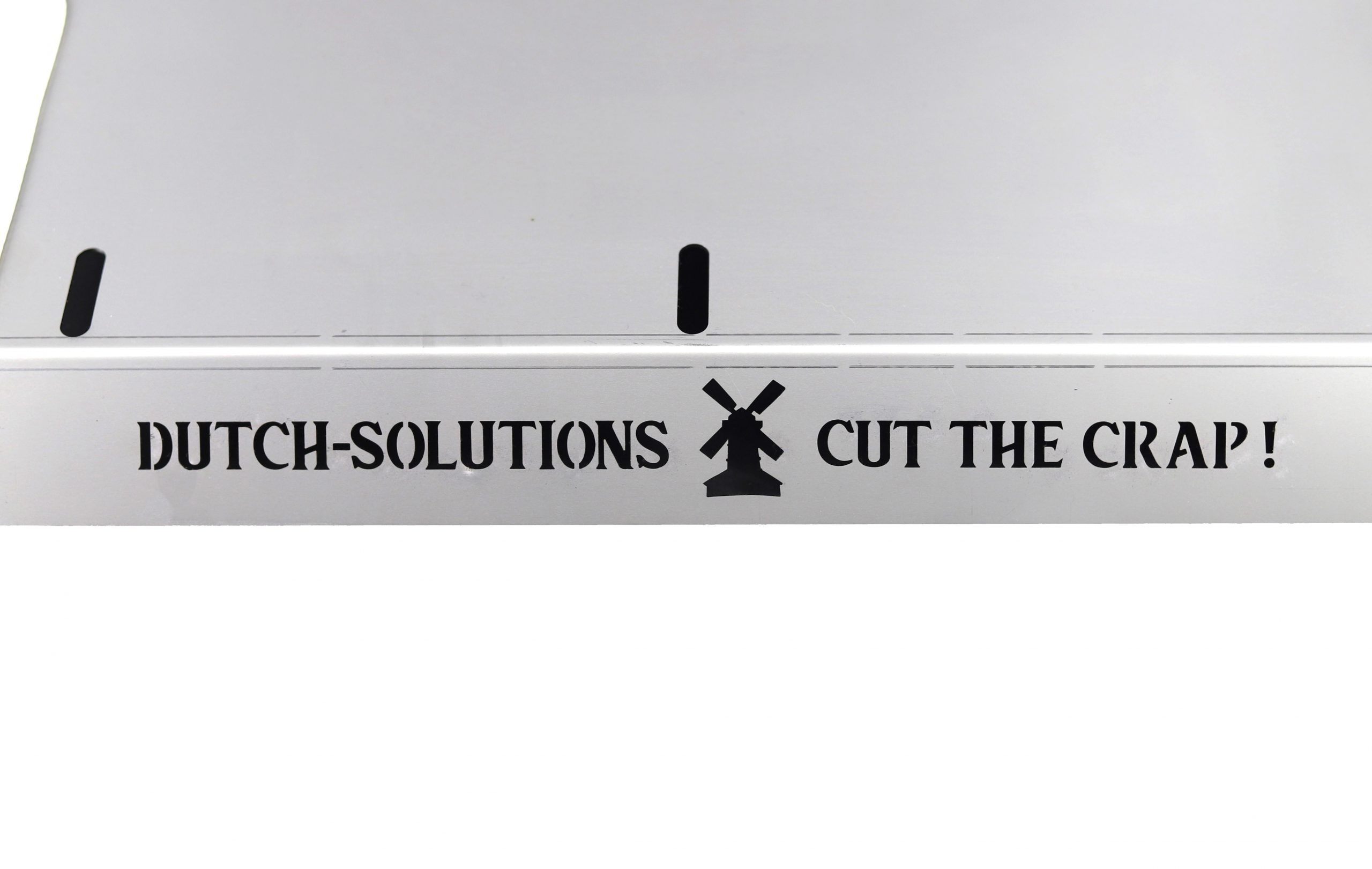 2d50c0392de96691524833c39199ca08735fbd34 Dutch Soution, Mister Mean Edelstahlplatte. „Dutch Solutions Cut the crap!“ eingraviert