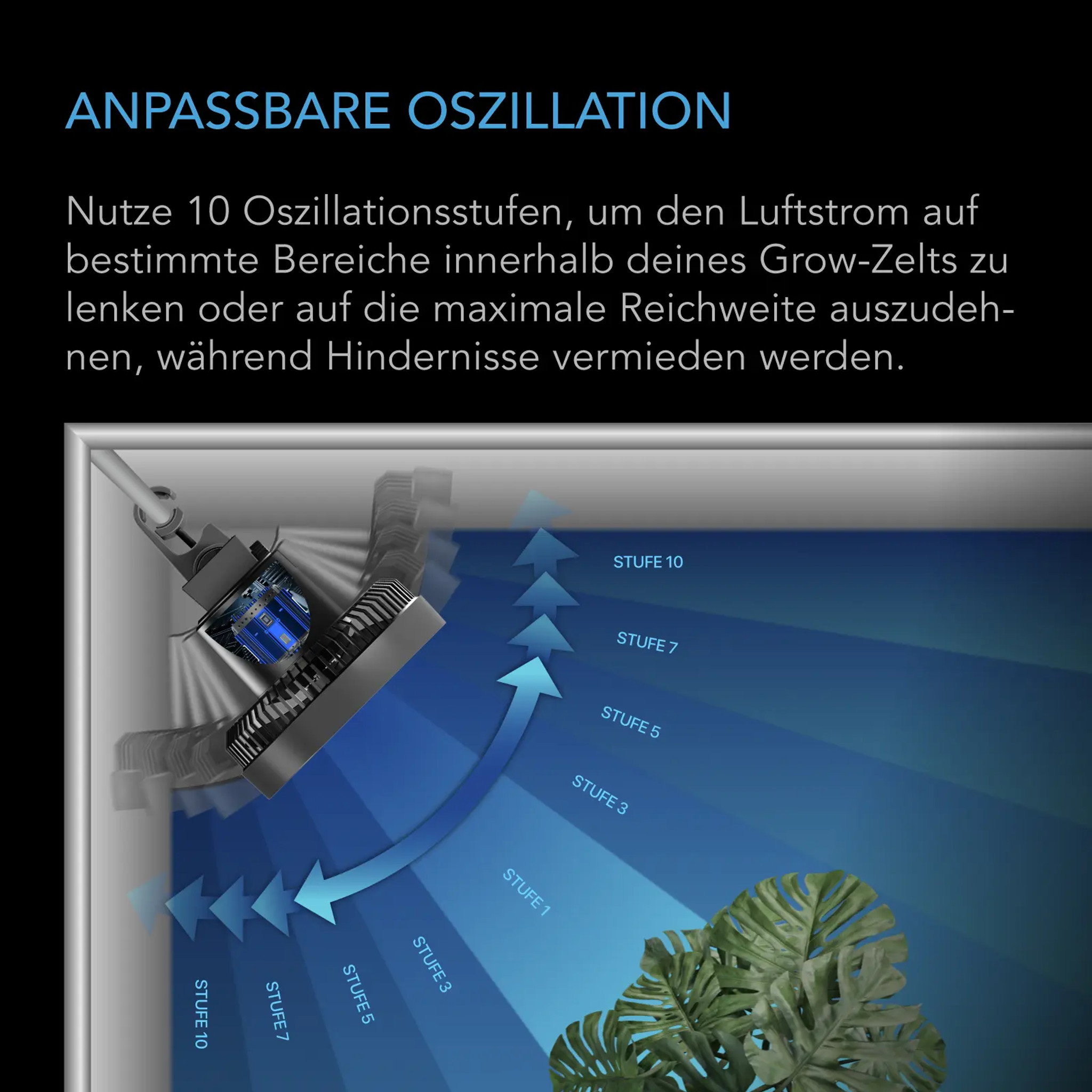 CLOUDRAY S9, GEN 2, Growzelt-Clip-Ventilator 225 mm, EC-Motor, automatische Oszillation, 10-stufigen dynamischen Windmodi und Lüftergeschwindigkeiten