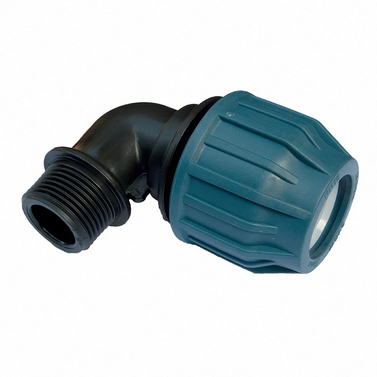 ffa075bbf5e6a115647f94f813bd8dac37c51174 PE-Winkel 16 mm auf 3/4 Zoll A.G., verschraubt