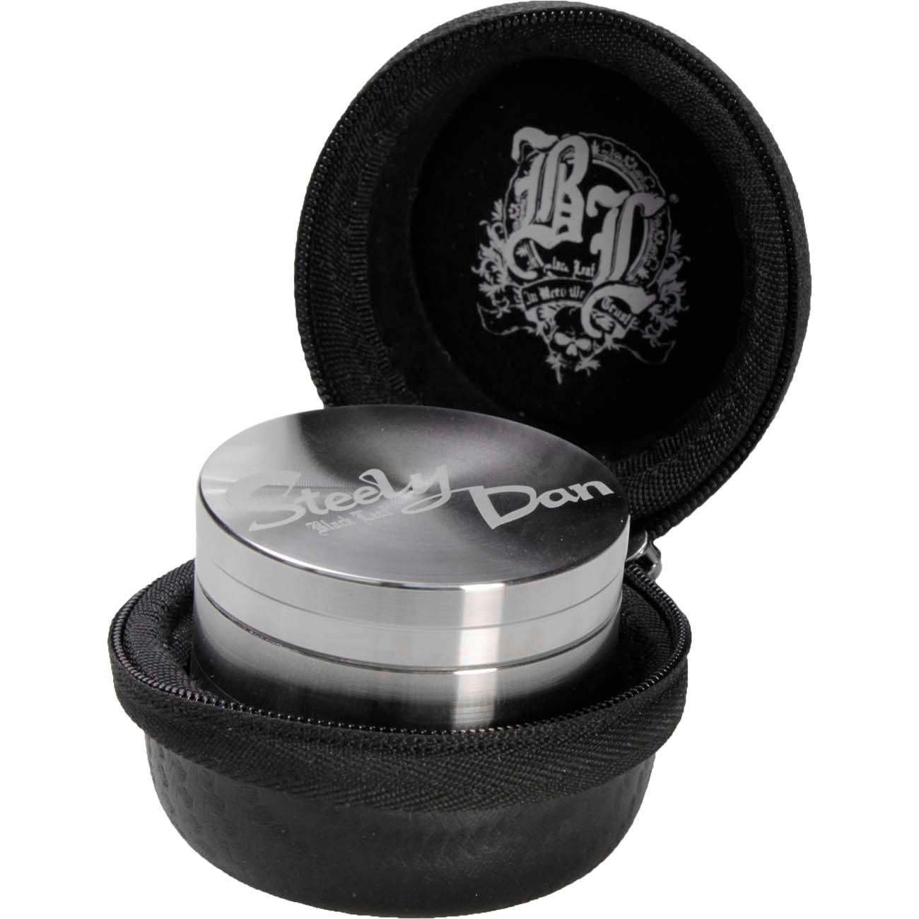 Black Leaf Steely Dan Edelstahl-Grinder (klein) 4-tlg. 38,5/35mm h.32mm inkl. Reisverschlusstasche Black Leaf Steely Dan Edelstahl-Grinder (klein) 4-tlg. 38,5/35mm h.32mm inkl. Reisverschlusstasche