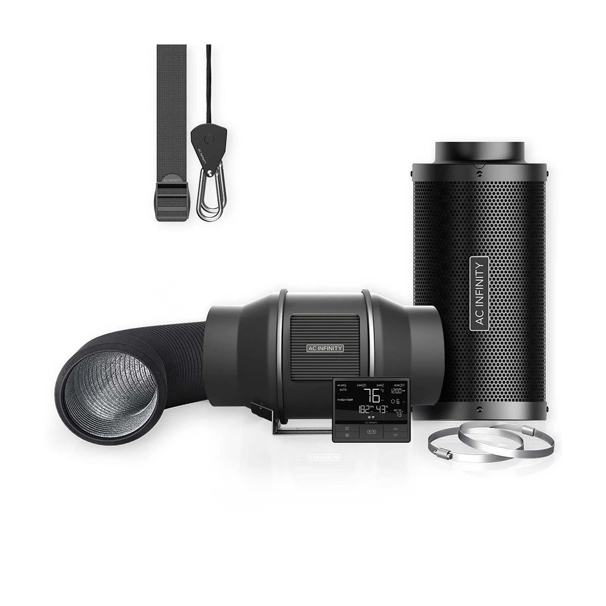 0603a5c2be6be5deaf4ee794782e08f237178953 AC Abluft-Komplettset Pro 150, mit Lüfter, Filter, Smartcontroller, Schlauch und Sensoren /Luftstrom: 683 m3/h