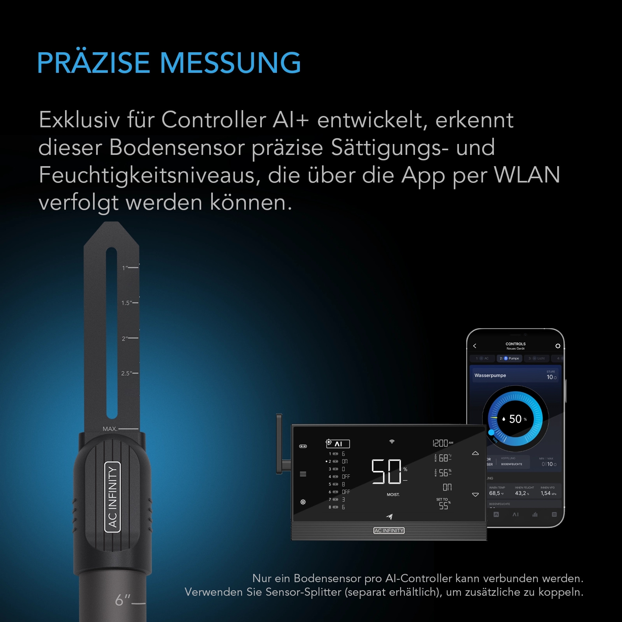 AC Infinity Bodensensor-Sonde für AI+ Controller für Feuchtigkeits- und Sätingsgrad AC Infinity Bodensensor-Sonde für AI+ Controller für Feuchtigkeits- und Sätingsgrad