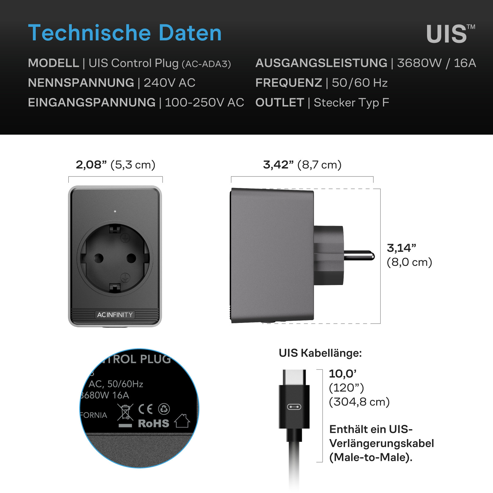 Ac Infinity UIS - Steuerstecker für steckdosenbetriebene Geräte (AC-ADA3-EU)